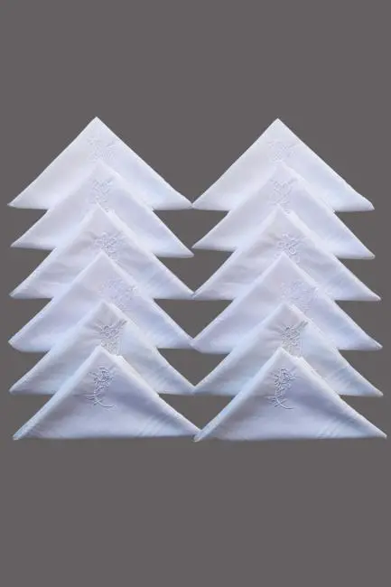 Çiçek İşlemeli Bayan Mendili 12 Adet 28x28 cm 100 Pamuk