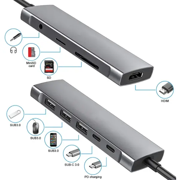 ALLY  9 İn1 Type C Hub 4k 30hz Hdmi Usb 3.0SdPD Adaptör-(5775)