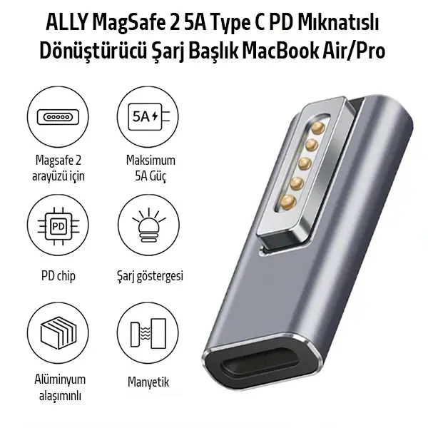 MagSafe MacBook 2 5A Type C PD Mıknatıslı Dönüştürücü Şarj Başlık MacBook Air/Pro-(5775)