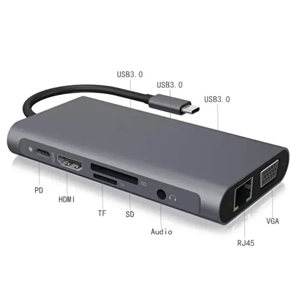 ALLY 10 İN 1 HDMI VGA RJ45 PD USB 3.0 HUB Adaptör Çoklayıcı-(5775)