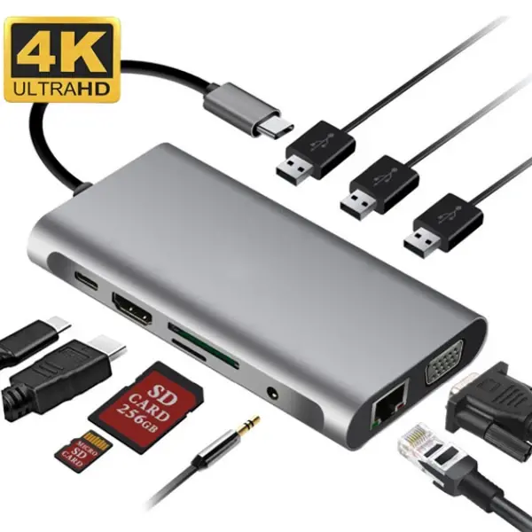 ALLY 10 İN 1 HDMI VGA RJ45 PD USB 3.0 HUB Adaptör Çoklayıcı-(5775)
