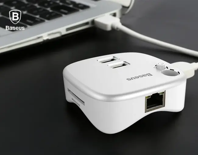 Baseus Çok Fonsiyonlu Notebook Adaptörü Hub Dual USB 3.0 RJ45 TF/SD-(5775)