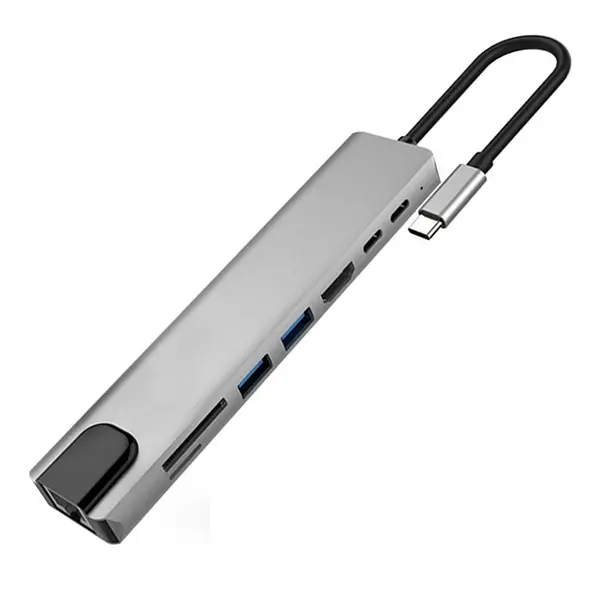 Ally 8 Port Usb 8in1 3.0 Type-C Hdmi 3XUSB+2 PD) RJ45 Hub Adaptör Çoklayıcı TF SD Kart-(5775)