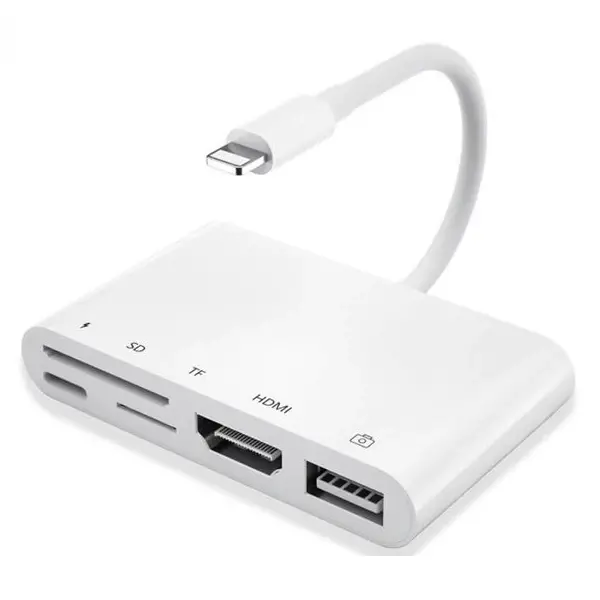 Ally 5in1 Lightning HDMI Dijital Av Adaptör+ Otg USB Hub Kamera TF SD Okuyucu-(5775)