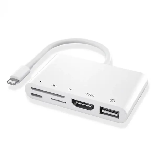 Ally 5in1 Lightning HDMI Dijital Av Adaptör+ Otg USB Hub Kamera TF SD Okuyucu-(5775)