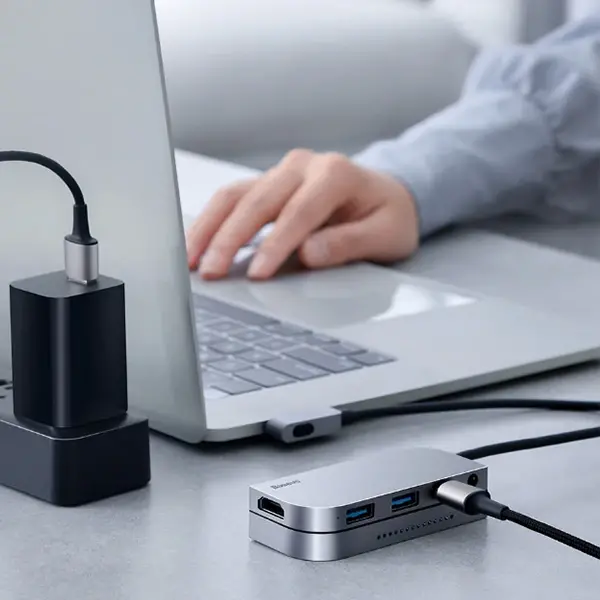 BASEUS Bending Angle No.7 Çok fonksiyonlu 6 Port Type-C Hub (CAHUB-CWJ0G)-(5775)