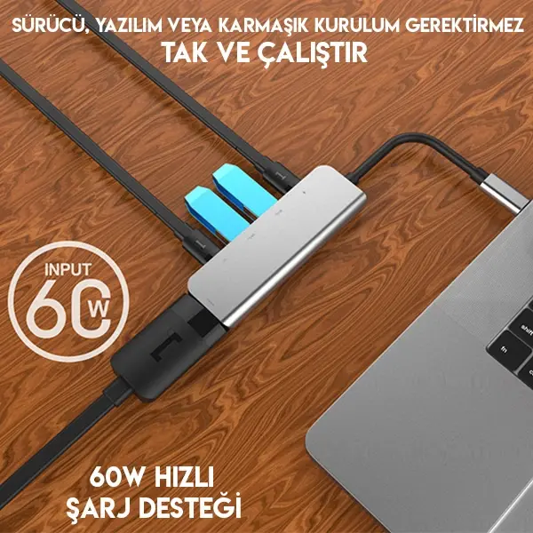 Ally Usb (Type-C to 5in1  Hdtv 2xUSB+2x PD) Hub Adaptör Çoklayıcı-(5775)