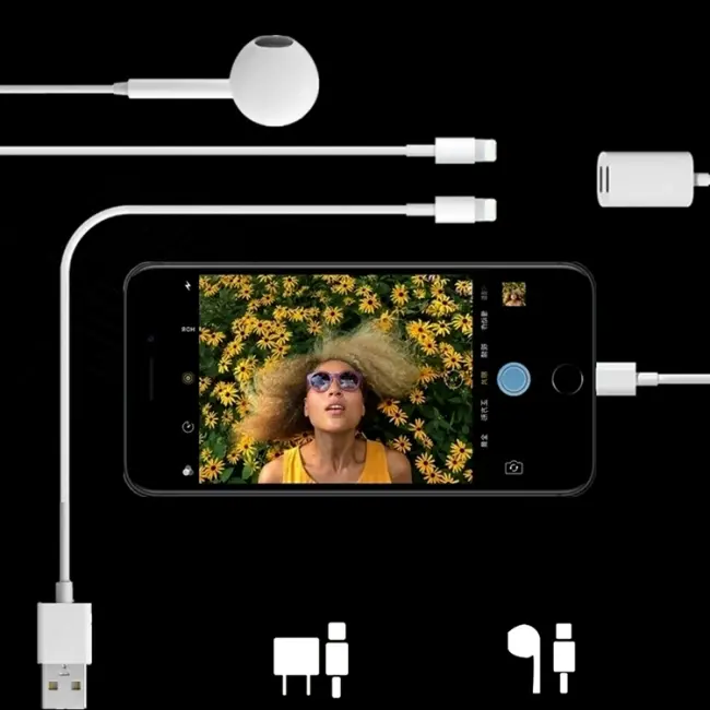 Y Cable İPhone 14-13-12 11 Lightning Kulaklık +şarj Usb Adaptörü-(5775)