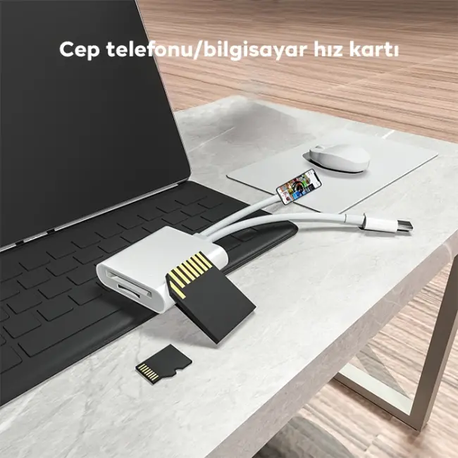 ALLY  NK-101YST PRO Type-c/Lightning to SD-TF Kart Çevirici Adaptör-(5775)