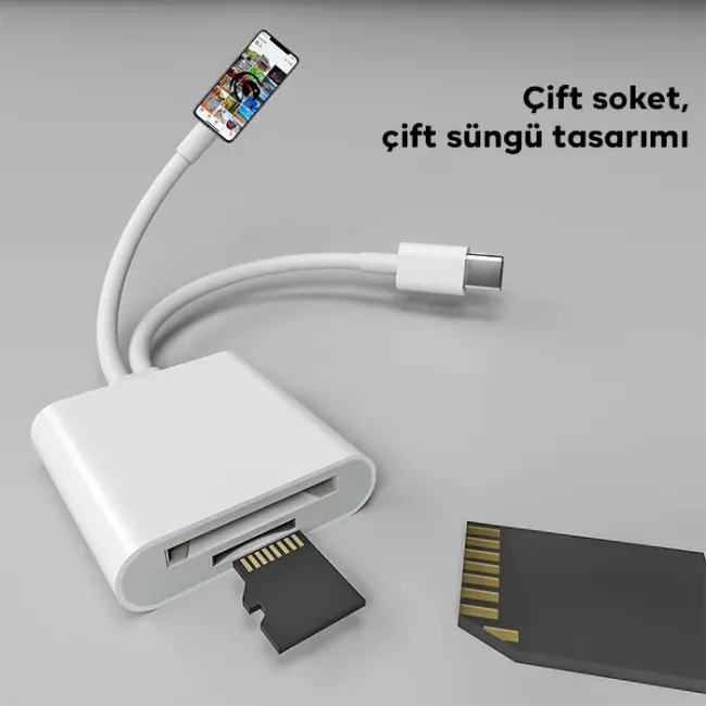 ALLY  NK-101YST PRO Type-c/Lightning to SD-TF Kart Çevirici Adaptör-(5775)