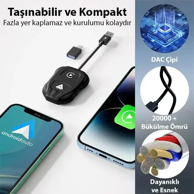 Ally iPhone-Android Kablosuz Carplay 5ghz Adaptör Çevirici -Youtube Netflix Tiktok Video Yansıtıcı-(5775)
