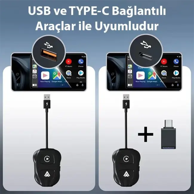 Ally iPhone-Android Kablosuz Carplay 5ghz Adaptör Çevirici -Youtube Netflix Tiktok Video Yansıtıcı-(5775)