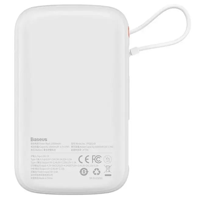 Baseus Qpow Pro Dijital Göstergeli 10000mAh 20W Hızlı Şarj Powerbank iPhone Lightning Kablolu-(5775)