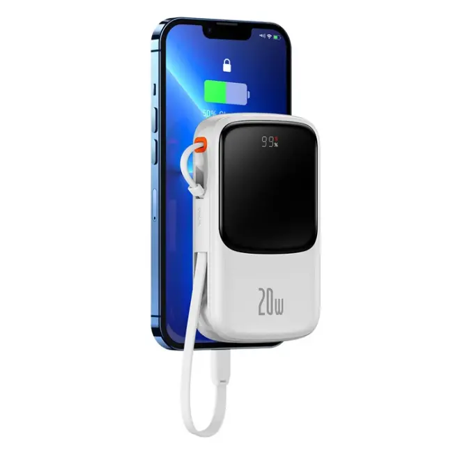 Baseus Qpow Pro Dijital Göstergeli 10000mAh 20W Hızlı Şarj Powerbank iPhone Lightning Kablolu-(5775)