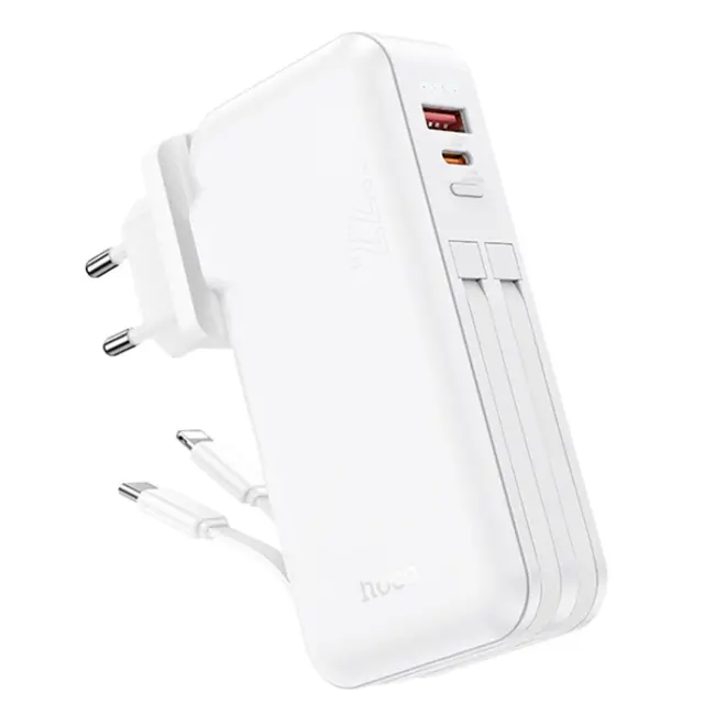 Hoco J126 USB-A+Type-C Çıkışlı Type-c+Lightning Kablolu 10000mAh Powerbank Şarj Aleti-(5775)