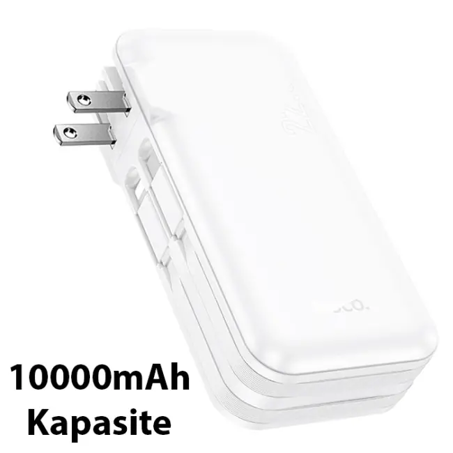 Hoco J126 USB-A+Type-C Çıkışlı Type-c+Lightning Kablolu 10000mAh Powerbank Şarj Aleti-(5775)