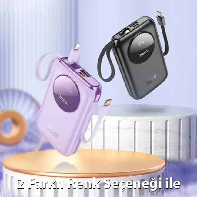 HOCO Q19 Lucky 10000mAh 30W Dijital Göstergeli Kablolu Powerbank-(5775)