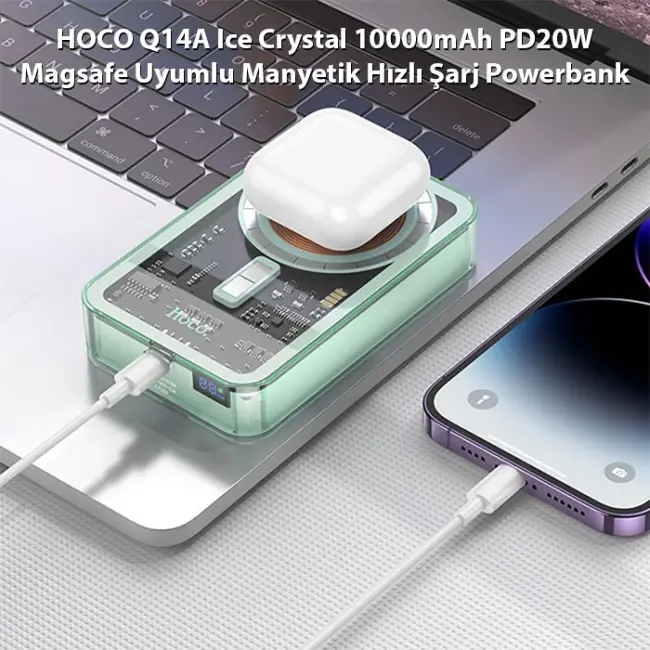 HOCO Q14A Ice Crystal 10000mAh PD20W Magsafe Uyumlu Manyetik Hızlı Şarj Powerbank-(5775)