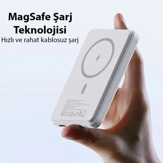 Duzzona W4 20W 5000mAh Magsafe Uyumlu Taşınabilir Kablosuz Hızlı Şarjlı Powerbank-(5775)