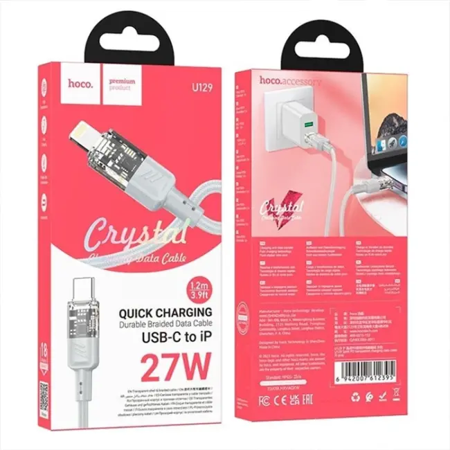 Hoco U129 Transparan Type-C to Lightning  Data ve Şarj Kablosu 1m-(5775)
