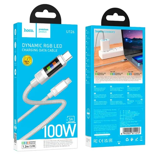 HOCO U126 Lantern 100W Type-C to Type-C Hızlı Data ve Şarj Kablosu-(5775)