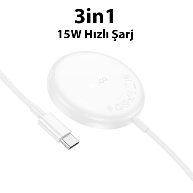 HOCO CW50 15W AirPods + Apple Watch+iPhone 3in1 Kablosuz Manyetik Hızlı Şarj Aleti-(5775)