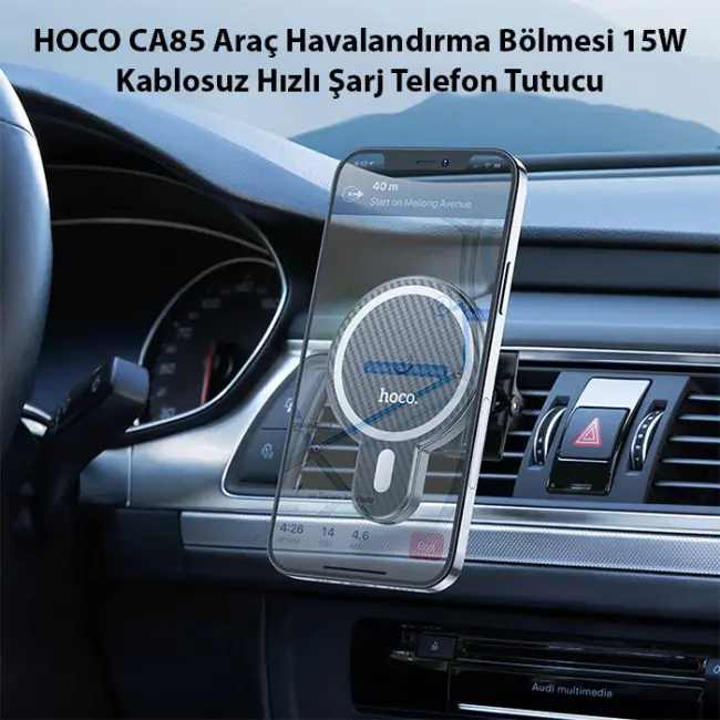 HOCO CA85 Araç Havalandırma Bölmesi 15W Kablosuz Hızlı Şarj Telefon Tutucu-(5775)