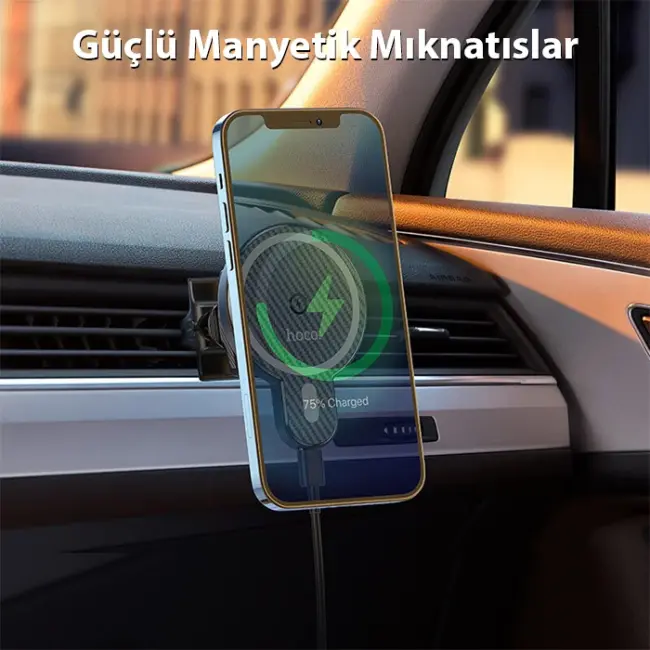 HOCO CA85 Araç Havalandırma Bölmesi 15W Kablosuz Hızlı Şarj Telefon Tutucu-(5775)