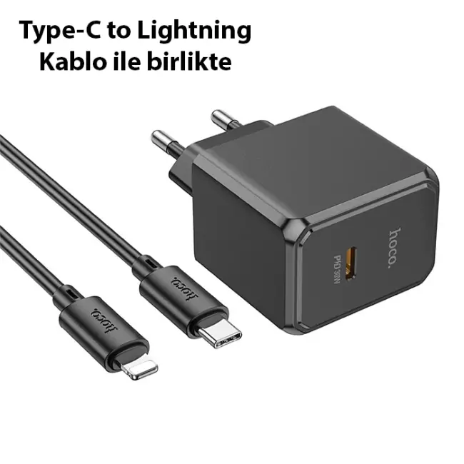 HOCO CS15A 30W Type-C Şarj Aleti + Type-C to iPhone Lightning Kablo Seti-(5775)