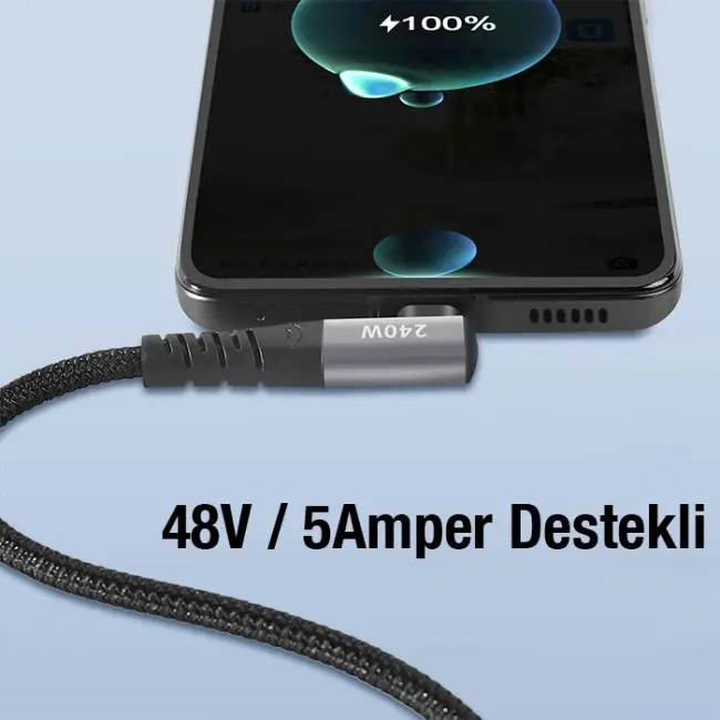 ALLY 240W Type-C To Type-C Yatay Laptop-Telefon Hızlı Data ve Şarj Kablosu-(5775)