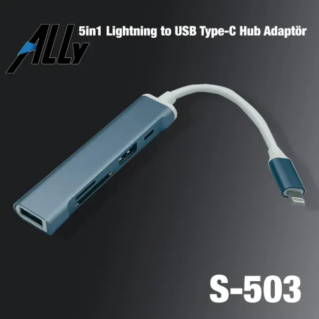 Ally S-503 5in1 Lightning to USB + SD Kart Hub Adaptör Çevirici Dönüştürücü-(5775)
