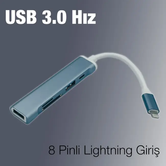Ally S-503 5in1 Lightning to USB + SD Kart Hub Adaptör Çevirici Dönüştürücü-(5775)