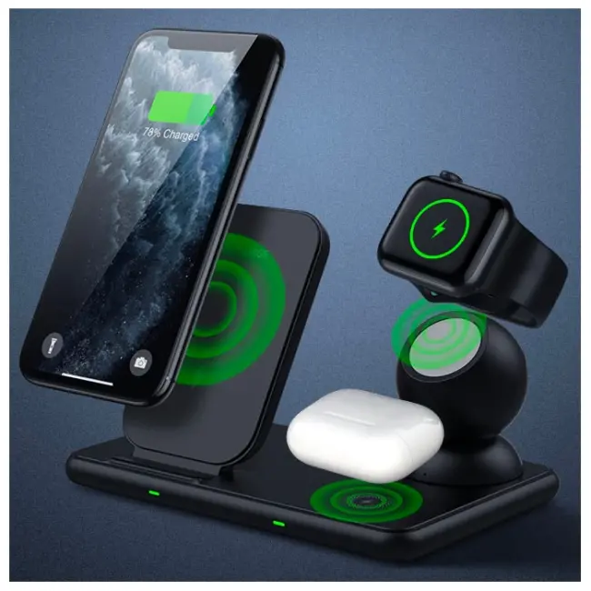 ALLY W58 15W Qi Hızlı Şarj 4 in 1 iPhone+ AirPods Pro Kablosuz Şarj Standı-(5775)