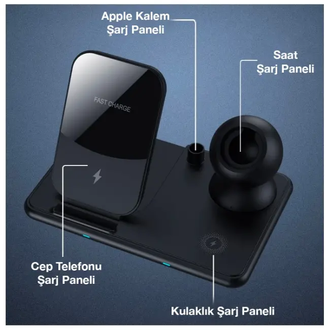 ALLY W58 15W Qi Hızlı Şarj 4 in 1 iPhone+ AirPods Pro Kablosuz Şarj Standı-(5775)