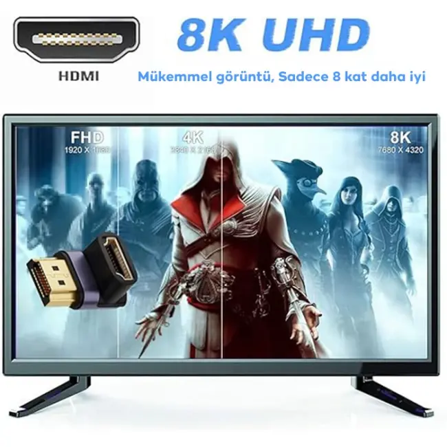 ALLY HDMI To HDMI 8K 2.1UHD 90 Derece Mıknatıs Başlıklı Çevirici Otg Adaptör-(5775)