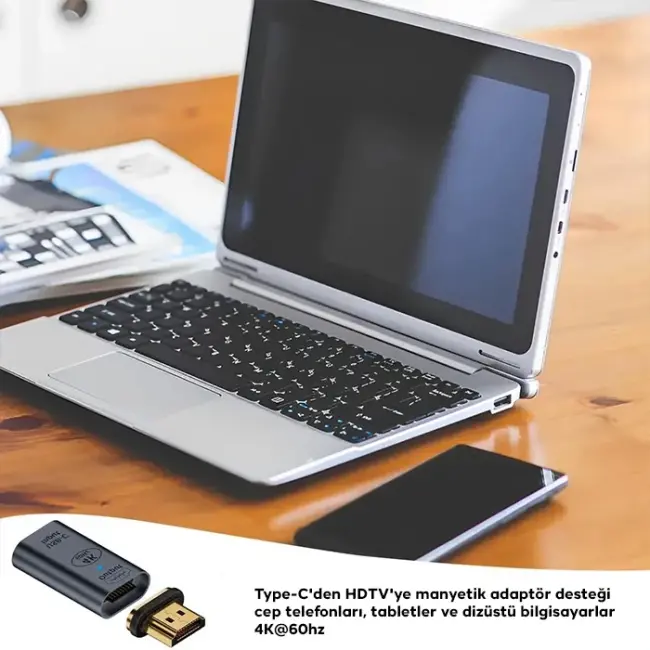ALLY HDMI To Type-c 4K 60Hz Mıknatıs Başlıklı Çevirici Otg Adaptör-(5775)
