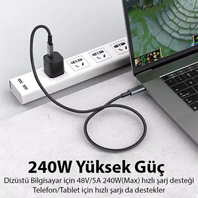ALLY 40Gbps 240W Type-C 8K Görüntü ve Hızlı Data Şarj Kablosu-(5775)