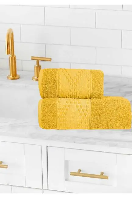 2 Parça Banyo Havlu Takımı %100 Pamuklu Lina Desen Hardal