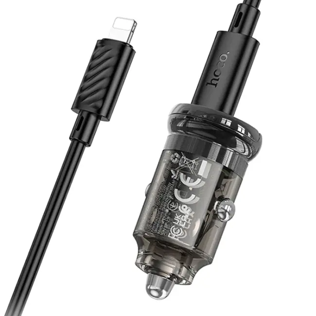 HOCO Z53A Vision PD30W Type-C + USB QC3.0 Girişli Araç Çakmaklık Hızlı Şarj Aleti + Type-C to iPhone-(5775)