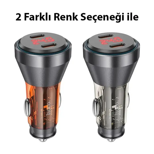 HOCO NZ12C Graceful PD60W 2 Type-C Girişli Araç Çakmaklı Hızlı Şarj Aleti-(5775)