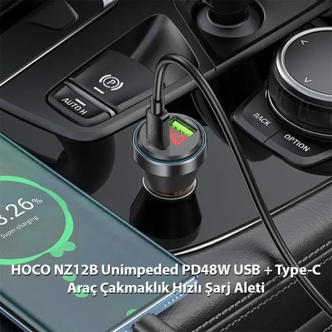 HOCO NZ12B Unimpeded PD48W USB + Type-C Araç Çakmaklık Hızlı Şarj Aleti-(5775)