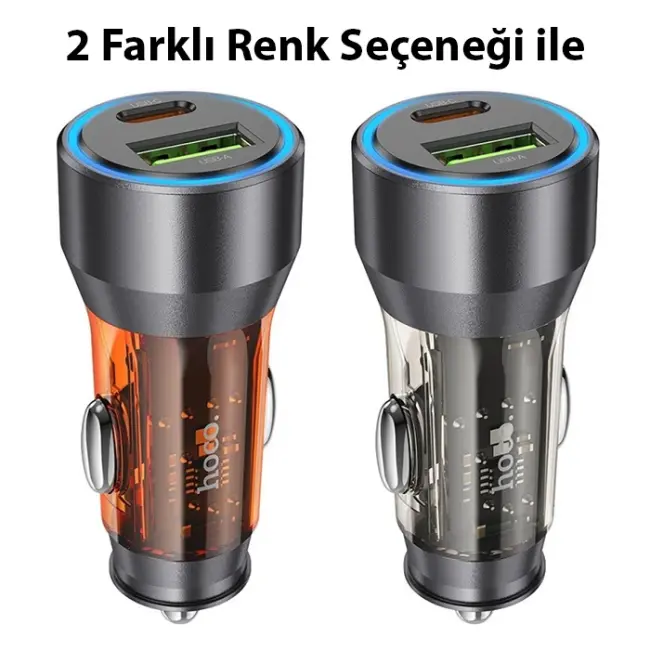 HOCO NZ12A Action PD43W USB + Type-C Hızlı Şarj Araç Çakmaklı Şarj Aleti-(5775)