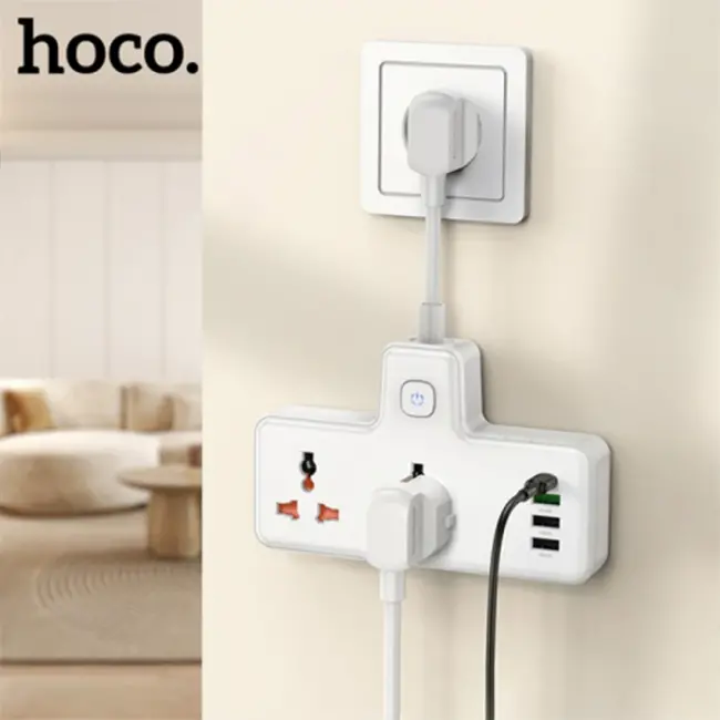 HOCO AC12A 2500W 2 Priz + 3 USB + 30W Type-C Multifonksiyonel Priz Çoğaltıcı Şarj Aleti-(5775)