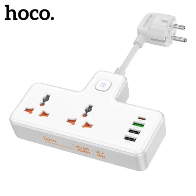 HOCO AC12A 2500W 2 Priz + 3 USB + 30W Type-C Multifonksiyonel Priz Çoğaltıcı Şarj Aleti-(5775)