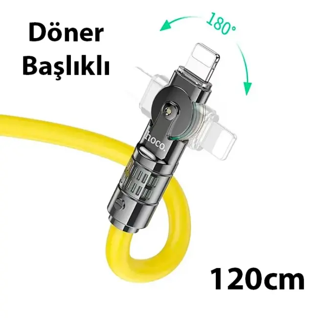 HOCO U118 Döner Başlıklı PD to iPhone Lightning Hızlı Şarj ve Veri Kablosu-(5775)