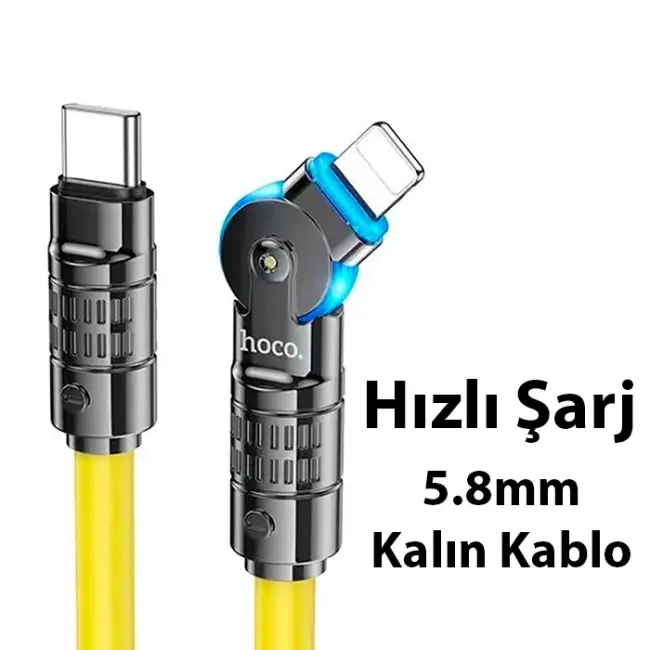 HOCO U118 Döner Başlıklı PD to iPhone Lightning Hızlı Şarj ve Veri Kablosu-(5775)