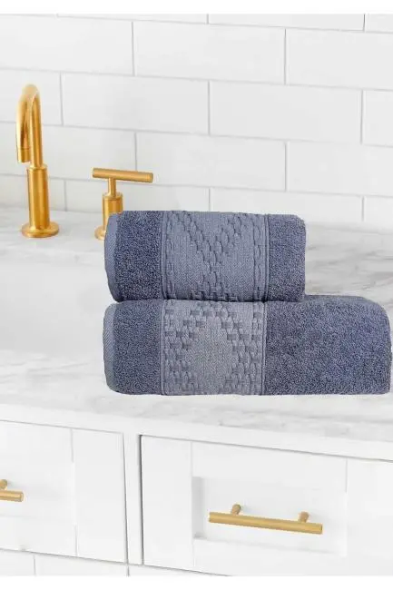 2 Parça Banyo Havlu Takımı %100 Pamuklu Lina Desen Antrasit