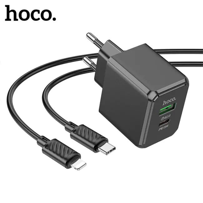 HOCO CS14A Ocean PD20W+QC3.0  Girişli Hızlı Şarj Başlığı Ve Type-C To iPhone Lightning Kablo-(5775)