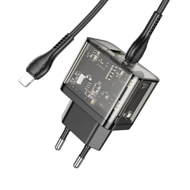 HOCO N34 PD20W USB+Type-C + iPhone Lightning Kablo Hızlı Şarj Adaptör Seti-(5775)