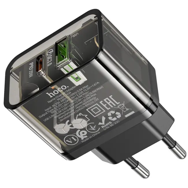 HOCO N34 PD20W+QC3.0 USB+Type-C Giriş Hızlı Şarj Adaptörü Başlığı-(5775)